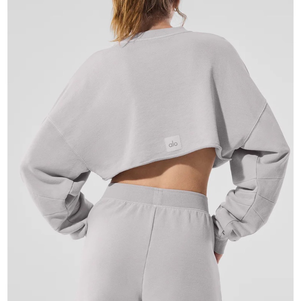 Alo washed extreme cropped pullover sky grey wash size S